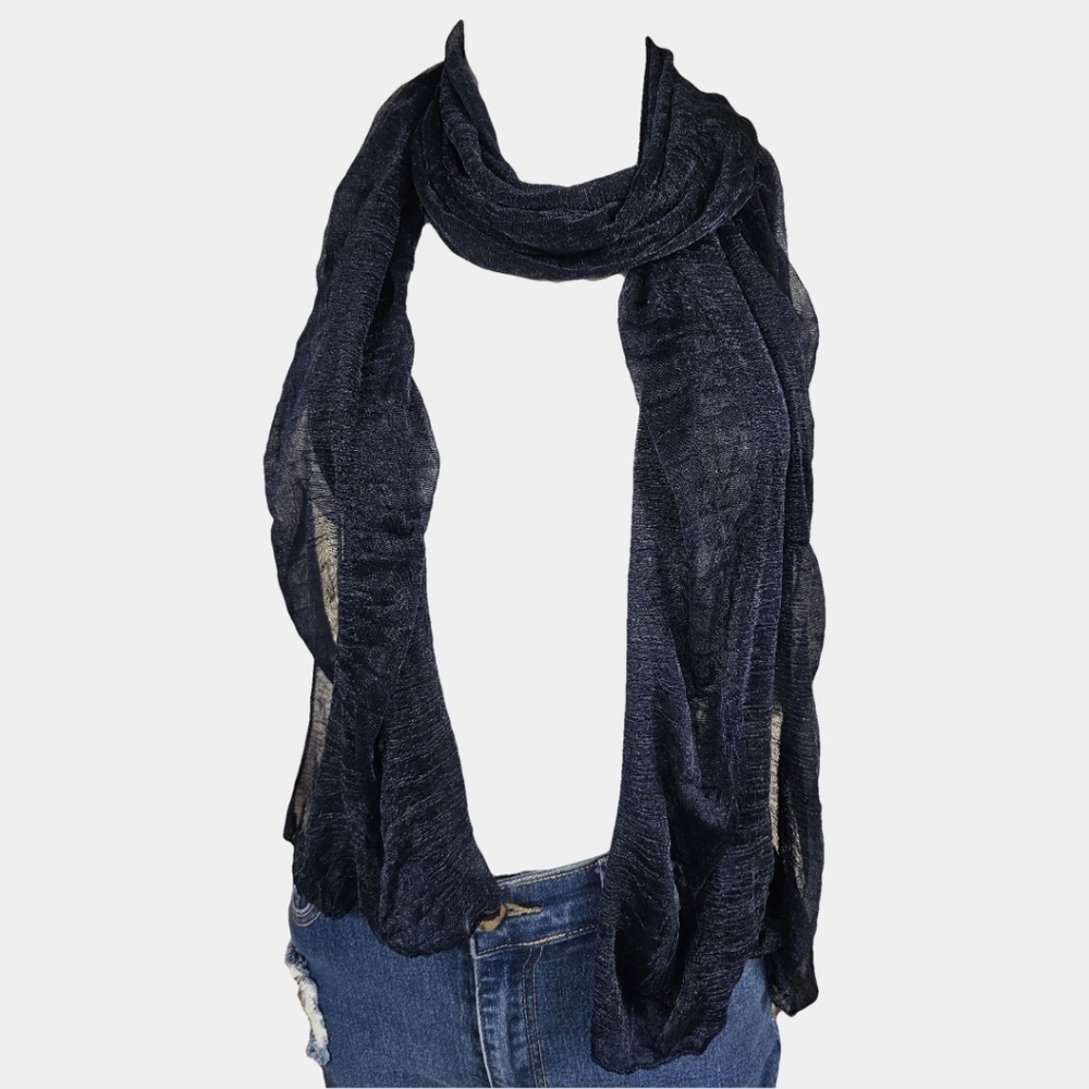 Lavello Midnight Blue Sheer Crinkle Infinity Scarf OS